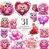 Cute Kawaii Owl PNG Clipart Bundle &ndash; Valentine&rsquo;s Day Love Theme for Kids & Crafters 