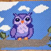 Owl Corner to Corner Crochet Pattern, owl on a branch corner to corner, baby blanket, C2C
