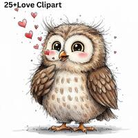 Valentine Bird Clipart, Cute Owl Valentine Illustration, Love Birds PNG, Heart Balloon Owl, Whimsica