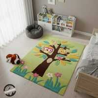 Hand Tufted loop & cut  Owl Tree Rug for Kids Room | 3D Nursery Area Rug Playroom Decor