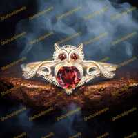 Branch Twig Vine Owl Engagement Ring January Birthstone Jewelry 14K Yellow Gold Natural Red Garnet W