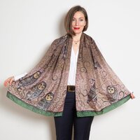 Hand Painted Owl Silk Scarf Long Brown Bird Shawl Owl Gift 69X22