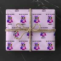 Personalized Valentine Owl Gift Wrap, Cute Purple Owl Love Wrapping Paper, Custom Name Valentine&rsq