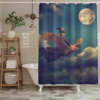 Moonlit Owl Rider Shower Curtain | Fantasy Night Sky, Full Moon