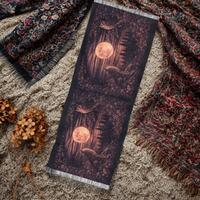 Super Moon Coyote & Owl Scarf, Night Forest Toile Wearable Art, Celestial Wildlife Wrap, Mystica
