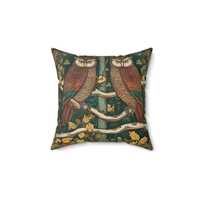 Owls on Ancient Branch Art Nouveau Flourishes William Morris Inspired Pillow Cover Cottagecore Fores