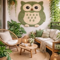 Hand Tufted Owl Wall Rug for Nursery | Cute Animal Kids Room Carpet | Soft Wool Baby Room Decor