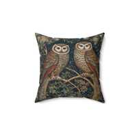 Owls on Ancient Branch Art Nouveau Flourishes William Morris Inspired Pillow Cover Cottagecore Fores