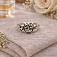 Owl Ring Sterling Silver, Vintage Owl Band, Animal Jewelry, Wisdom Symbol Ring, Gothic Boho Ring, Ha