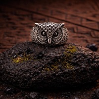 925 Sterling Silver Owl Ring, Gothic Volcanic Style, Men Statement Ring, Gift for Him