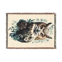Floral Owl Woven Blanket | 100% Cotton Fringed Throw