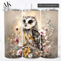 Floral Woodland Owl | Digital Download | Sublimation PNG | 20oz Skinny Tumbler Wrap