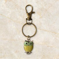 Green Owl with Bronze Color Keychain, Bag Charm or Keychain