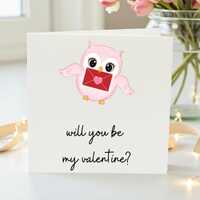 Will You Be My Valentine Card, Cute Owl Valentine Card, Romantic Love Proposal Card, Sweet Valentine