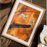 watercolor owls painting original,Bird Portrait , hand-painted Wildlife/Birds/ Owl Wall art