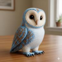 Crochet Realistic Barn Owl Amigurumi Pattern ,blue& White Crochet Owl PDF Plush Toy , Home Decor