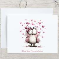 Watercolor Owl Valentines Day Card, Funny Romantic Greeting Card, Cute Love You Card