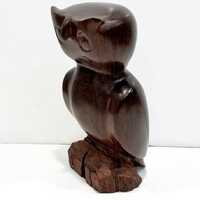 Vintage Hand Carved Great Horned Owl, Ironwood, Stylized Owl