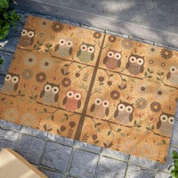 Owl Doormat | Owls on Tree Welcome Mat | Outdoor Coir Door Mat | Woodland Entrance Mat | Nature Home