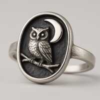 Sterling Silver Owl Moon Ring &bull; Oxidized Night Sky Relief Ring &bull; Cute Vintage Style Celest