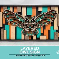 Layered Owl Sign - Laser Ready file - All Lasers