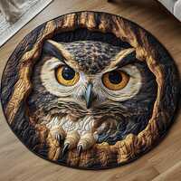 Owl Round Mat, Woodland Owl Floor Mat, Rustic Nature Animal Round Mat Home Decor