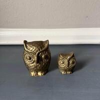 Vintage Brass Owl Mother and Owlet