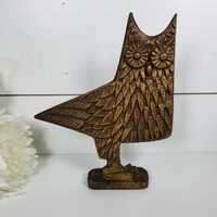 Mid Century Modern Owl Sculpture | Vintage Cast Metal Brutalist Owl Figurine | MCM Bronze Decor