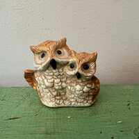 Vintage Owl Figurine. Ceramic Bisque Retro Owl Statue Collectible.  2.75" tall. Made by Flambro