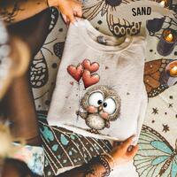 Cute Owl Love Sweatshirt, Valentine Heart Balloon Crewneck