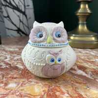 Lefton China Owl Lidded Trinket Dish