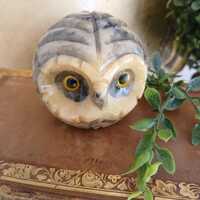 VTG Alabaster Owl Paperweight - Hand Carved Alabaster Owl Figure - Italian Alabaster Owl Sculpture -