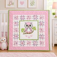 Handmade Woodland Forest Owl Embroidery Quilted Baby Nursery Blanket
