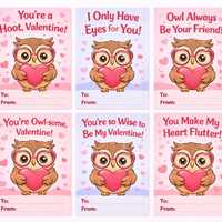 Owl Valentine Cards for Kids | Cute Owl with Glasses Classroom Valentines Printable | Non Candy PDF