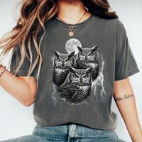 Three Owls T-Shirts, Comfort Colors, Full Moon, Owls Graphic Tees, Owl Lovers Gifts, Unique Owl Desi