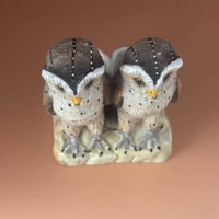 Ernst Bohne & Sohne Two Owls on Log Porcelain Figurine, Signed EBS with Anchor Sign
