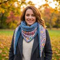 &Eacute;charpe Triangle Hiboux Color&eacute;s Doublure Sherpa Bleu | Fait Main France | Pi&egrave;ce