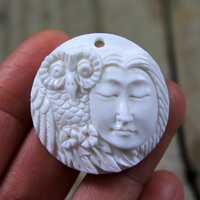 Carved Bone Pendant &ndash; Woman & Owl Design, Handcrafted Spirit Animal Jewelry