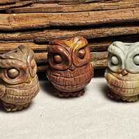 Hand-Carved Natural Alashan Agate Owl Beads | 14 Colors