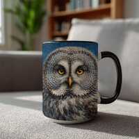 Gray Owl Mug, Van Gogh Starry Night Art, Ornithology Gift