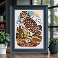 Burrowing Owl Cross Stitch Pattern PDF &ndash; Desert Owl Wall Art - Nature Bird Design - Instant Di