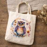 Whimsical Owl Canvas Tote Bag | Cottagecore Bookish Design