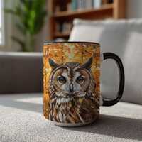Long-eared Owl Mug, Autumn Forest Art, Rustic Cabin Decor