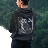 Folk Art Barn Owl Block Print Unisex Full Zip Hoodie Sweatshirt