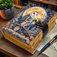 Owl Moon Vintage Leather Journal Grimoire Gift– Witchy magic Notebook, Gothic Writing Journal,