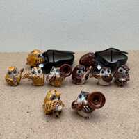 Owl Musician Figurines Set of 5, Miniature Ceramic Owl Orchestra, Hand Painted Animal Collectibles