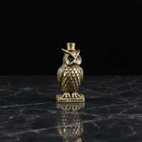 Brass Owl Figurine with Top Hat, Retro Animal Statue, Wise Bird Sculpture, Desk Ornament, Whimsical 