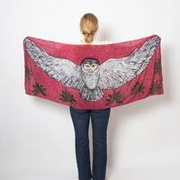 Owl Hand Painted Silk Scarf Burgundy Bird Wing Shawl Owl Gift 65X25