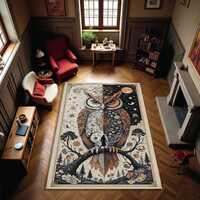 Celestial Owl Area Rug &ndash; Washable Bohemian Floor Mat