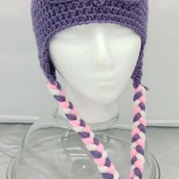 Crochet Pink and Purple Owl Hat - Multiple Sizes Laplander Hat with Braids